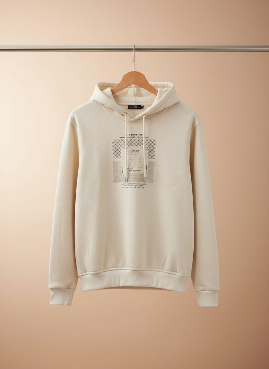 Rewoven Geo-Layer-Beige Hoodie for Men