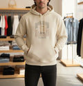 Rewoven Geo-Layer-Beige Hoodie for Men