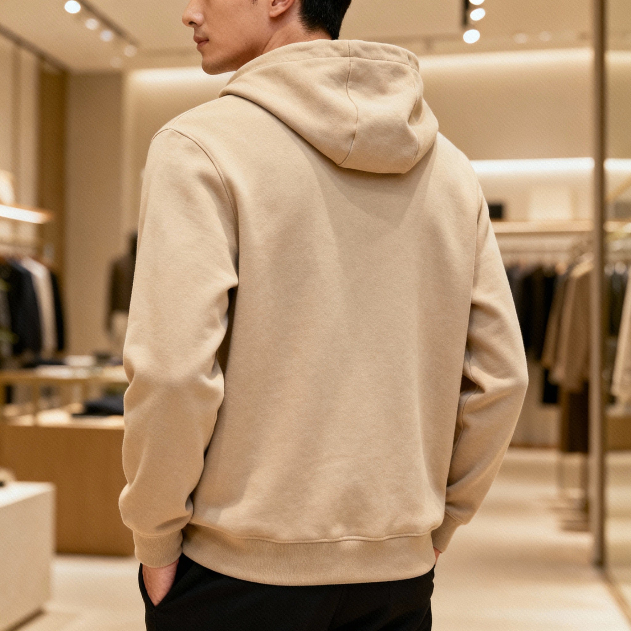 Rewoven Geo-Layer-Beige Hoodie for Men